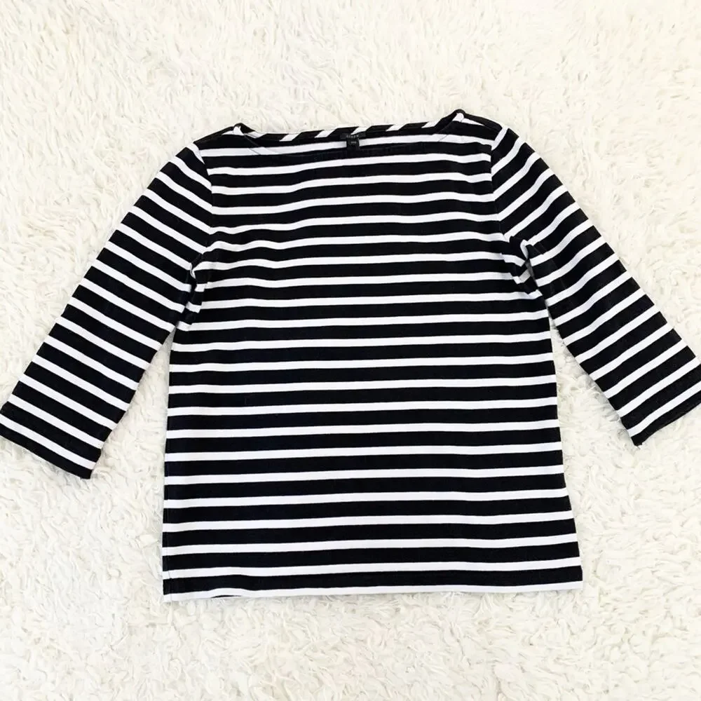 J. CREW Black & White Stripe 3/4 Sleeve Shirt XXS